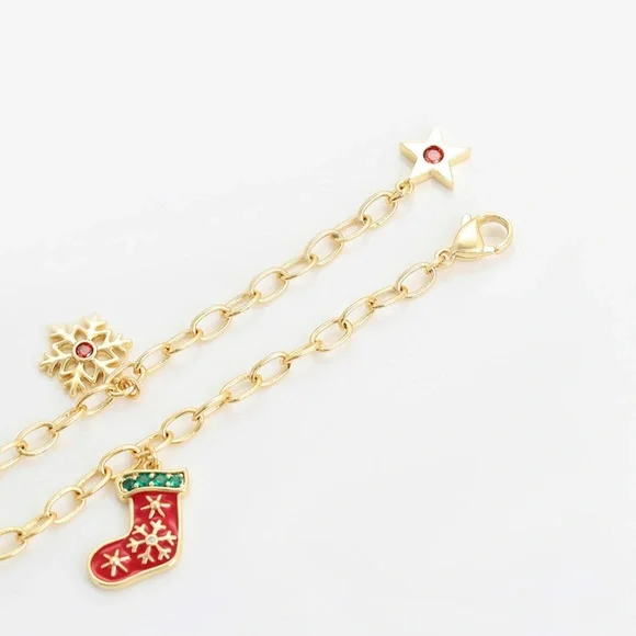 Christmas Bracelet and Earrings Set 14k Gold Christmas Deer Socks - Picture 8 of 13